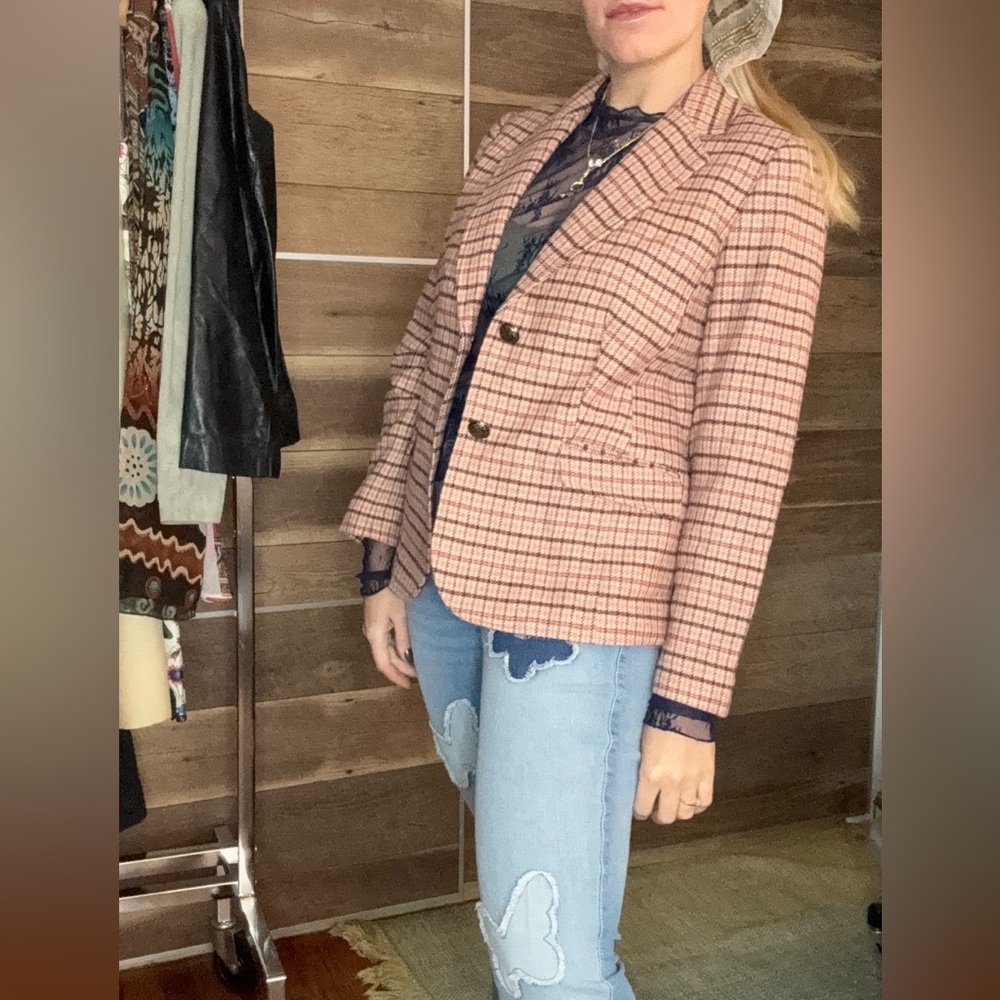 CLASSIC SHETLAND BLAZER - PLAID | Talbots Women's Blazer in Pink and Brown Check